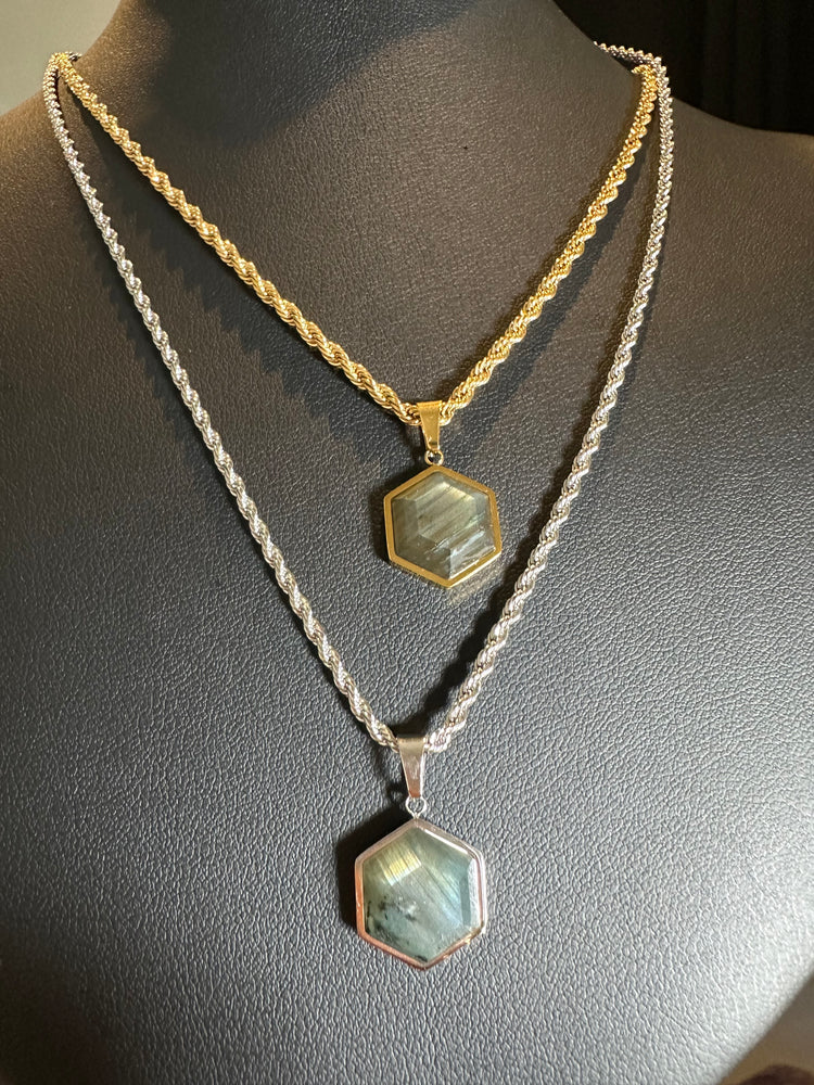 
                  
                    Labradorite Crystal Hexagon Rope Necklace
                  
                