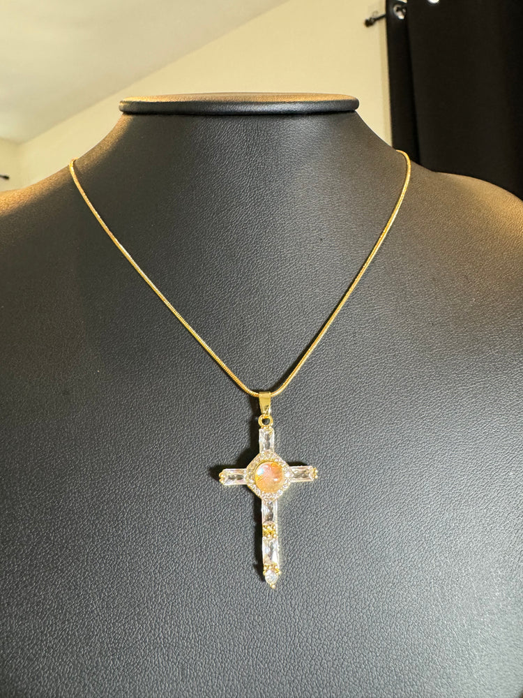 Crystal Moonstone Cross Necklace