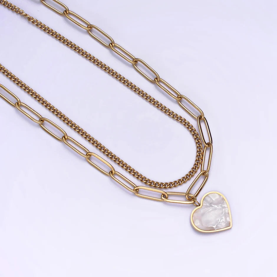 Paper Clip Shell Pearl Chain Set